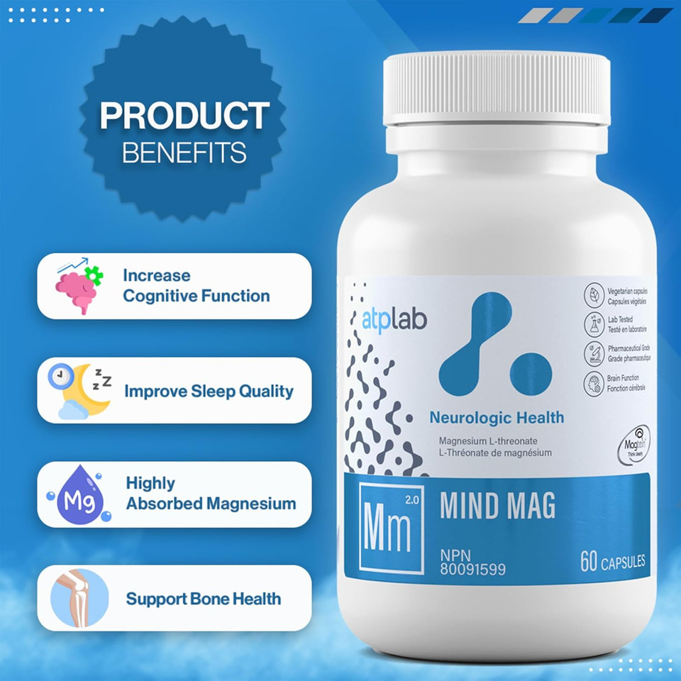 Atp Lab - Mind Mag 60 Capsules - Mag Mind Magnesium L-Threonate Supplement - Improve Sleep, Bone Health And Cognitive Function