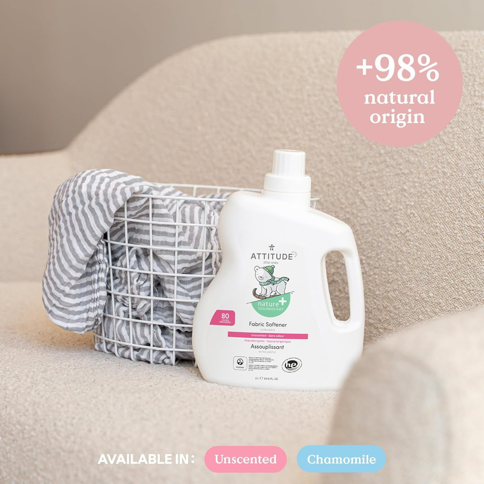 Attitude Baby Laundry Fabric Softener Liquid, Vegan And Naturally Derived Detergent, Plant Based, He Washing Machine Compatible, 80 Loads, Chamomile, 67.6 Fl Oz (Amazon Exclusive)