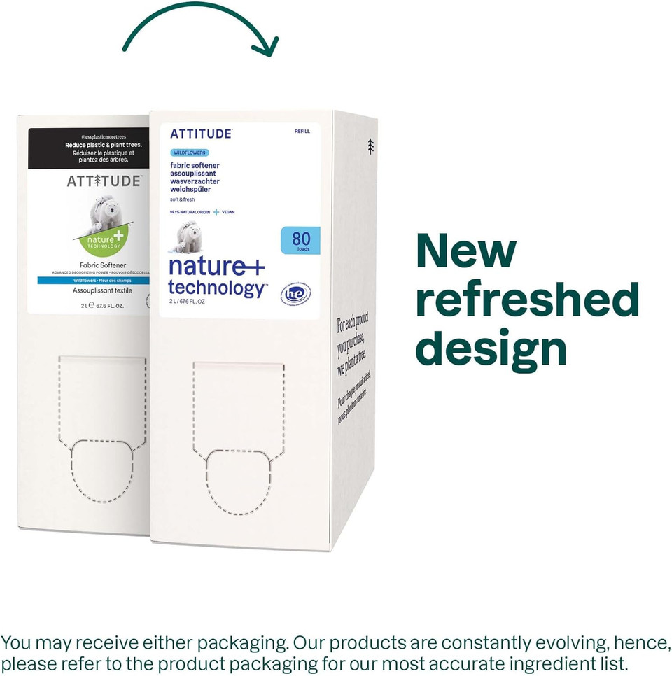 Attitude Liquid Fabric Softener Refill, Plant-Based & Vegan, He Compatible, Naturally Derived, Wildflowers Scent, 80 Loads, 67.6 Fl Oz