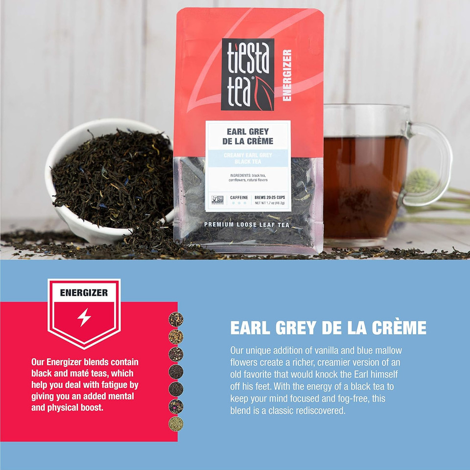 Tiesta Tea - Earl Grey De La Crã£Â¨Me, Creamy Earl Grey Black Tea, Loose Leaf, Up To 200 Cups, Make Hot Or Iced, Caffeinated, 16 Ounce Resealable Bulk Pouch