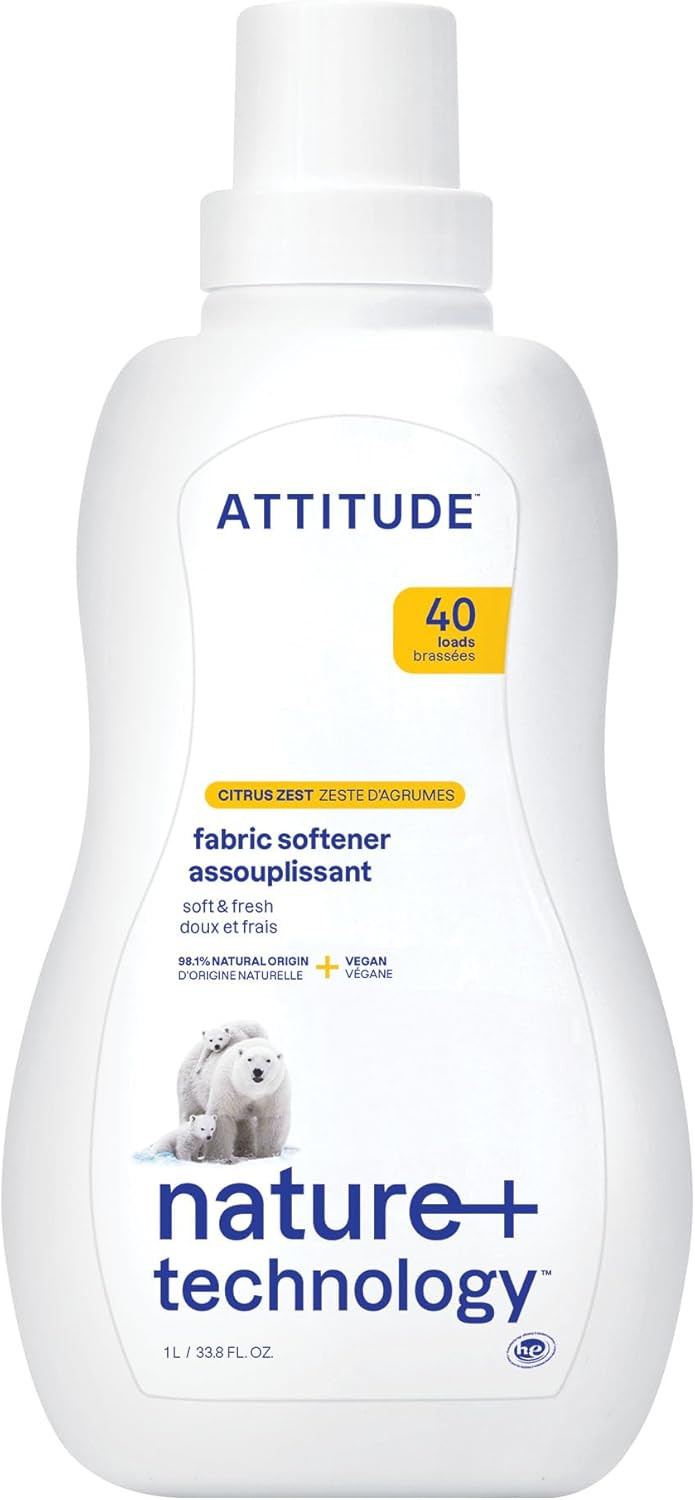 Attitude Liquid Fabric Softener, Plant-Based & Vegan, He Compatible, Naturally Derived, Pink Grapefruit Scent, 40 Loads, 33.8 Fl Oz