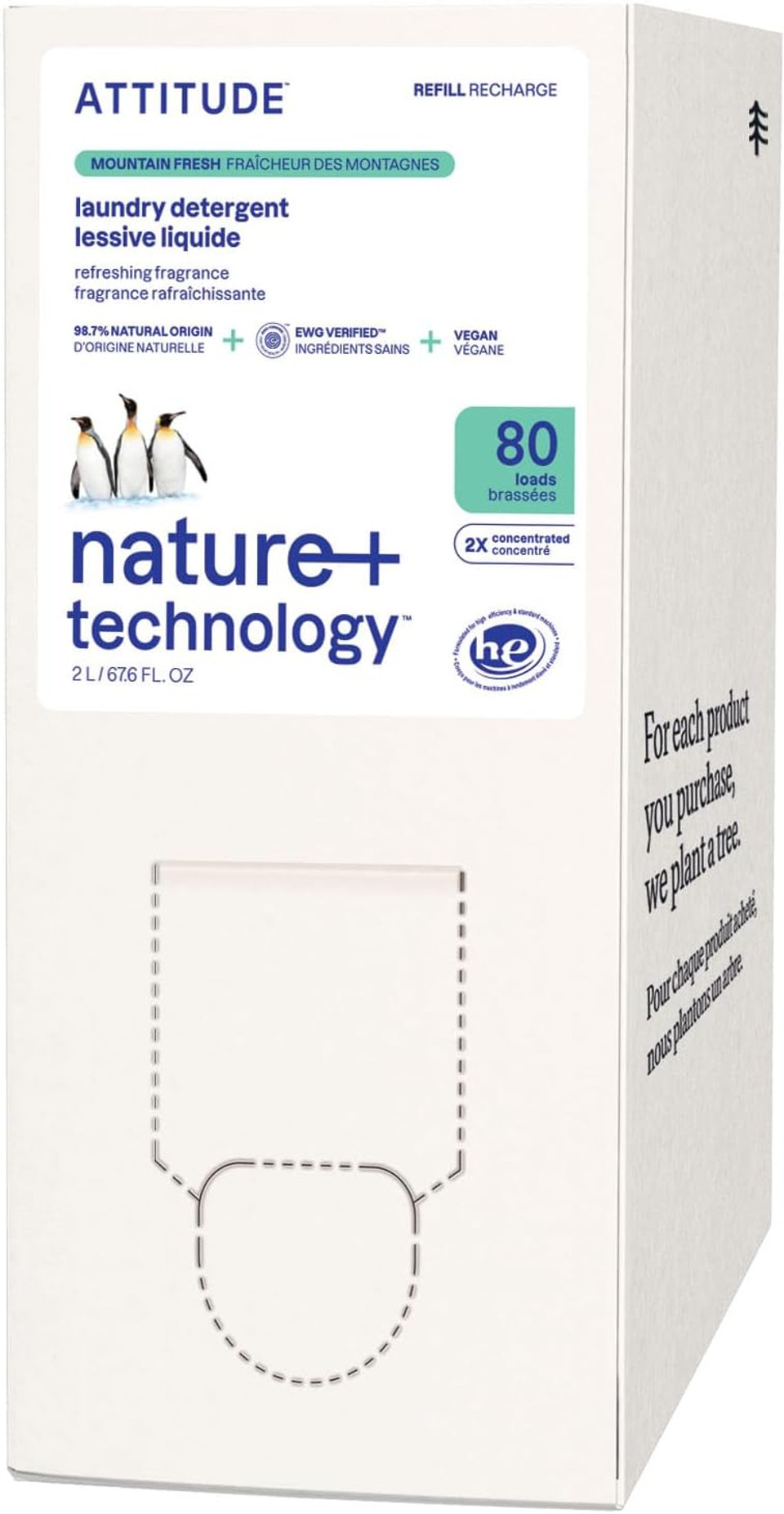 Attitude Liquid Laundry Detergent Refill, Ewg Verified, He Compatible, Plant-Based & Vegan, Natural Laundry Soap, Unscented, 80 Loads, 67.6 Fl Oz