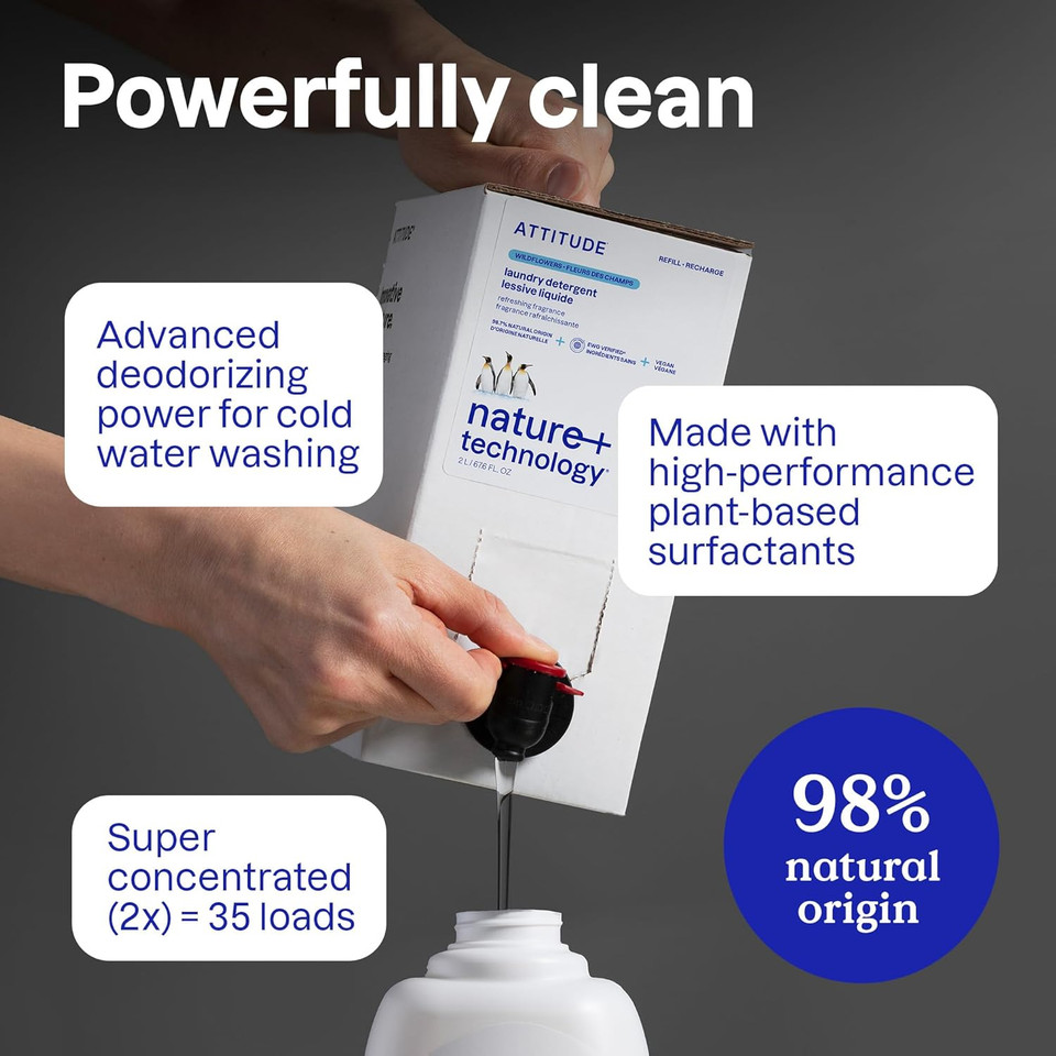 Attitude Liquid Laundry Detergent, Ewg Verified, He Compatible, Plant-Based & Vegan, Natural Laundry Soap, Wildflowers Scent, 35 Loads, 35.5 Fl Oz