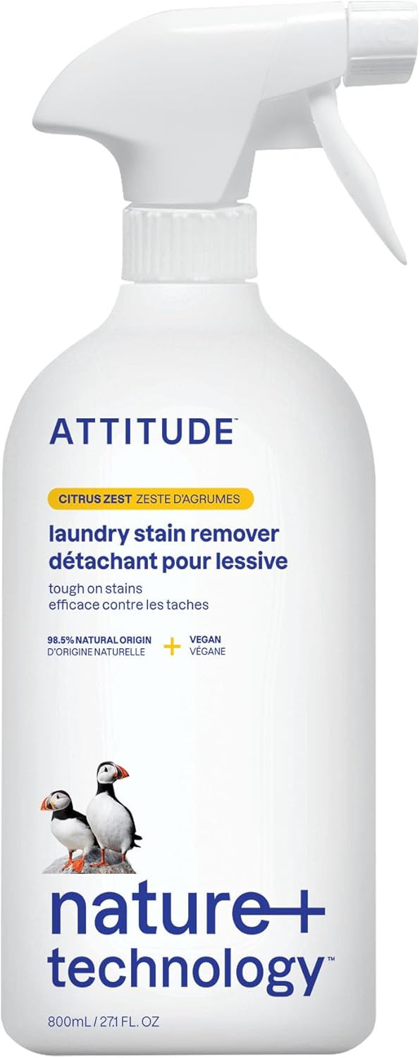 Attitude Stain Remover Spray For Laundry, Removes Odors & Stains, Plant-Based & Vegan, Citrus Zest Scent, 27.1 Fl Oz