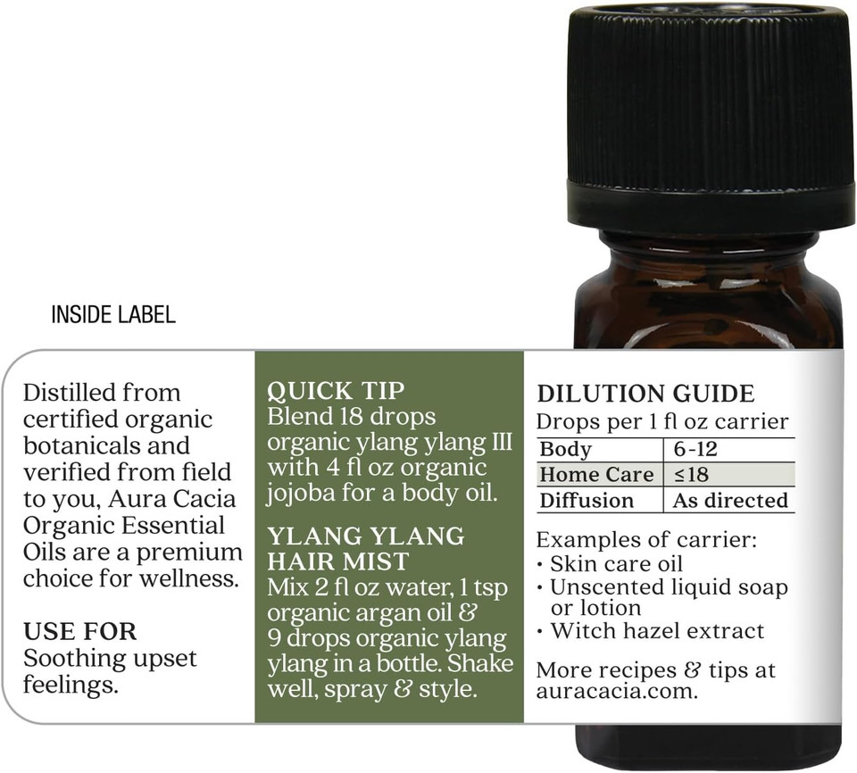 Aura Cacia Aromatherapy 100% Organic Essential Oil, Ylang - 0.25 Oz