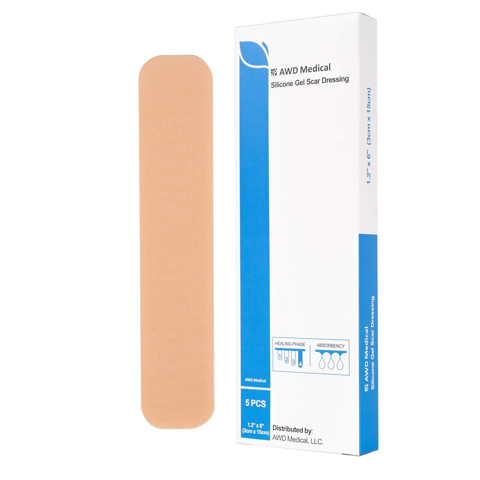 Awd Silicone Scar Sheets For Scar Removal - Silicone Scar Tape For Surgical Scars, C Section, Keloid, Tummy Tuck Tape - Silicone Skin Patches After Surgery Must Haves (5 Pcs, 1.2 X 6), Nude