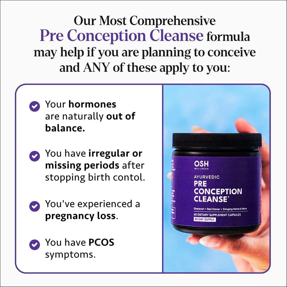 Ayurvedic Preconception Cleanse | Ovarian Support | Uterus Cleanse | Made In Usa | Birth Control Cleanse | Pcos Supplements | With Stinging Nettle, Red Clover, & More | 30 Day Supply - Osh Wellness