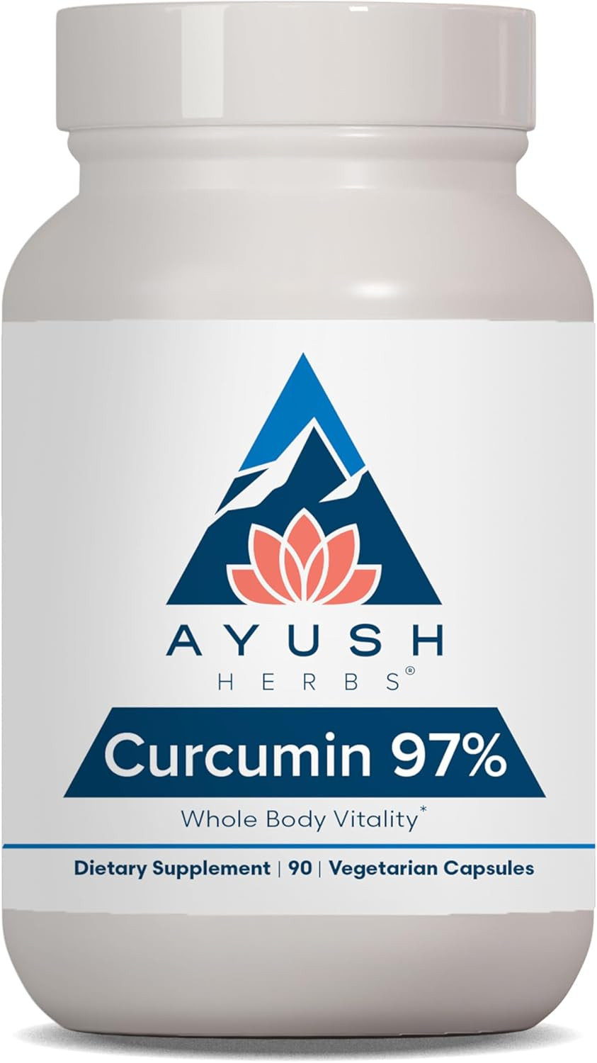 Ayush Herbs Curcumin 97% - Curcumin Supplements, Premium Turmeric Root Supplement, Curcuminoids For Women & Men, Adults, Premium Joint Support, Strength & Vitality - 90 Vegetarian Capsules (1 Count)