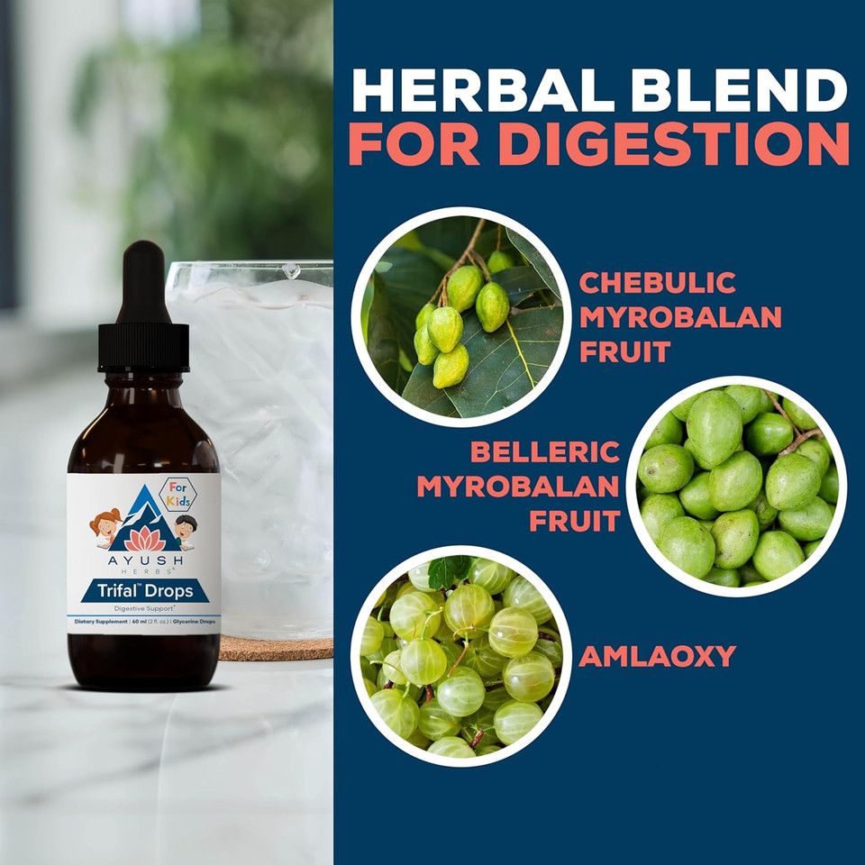 Ayush Herbs Trifal Drops - Digestive & Immune Wellness Booster For Kids, Kids Alcohol Free Digestive Support Drops With Amla For Toddlers, Children - 2 Fl Oz Dropper Bottle (80 Servings)
