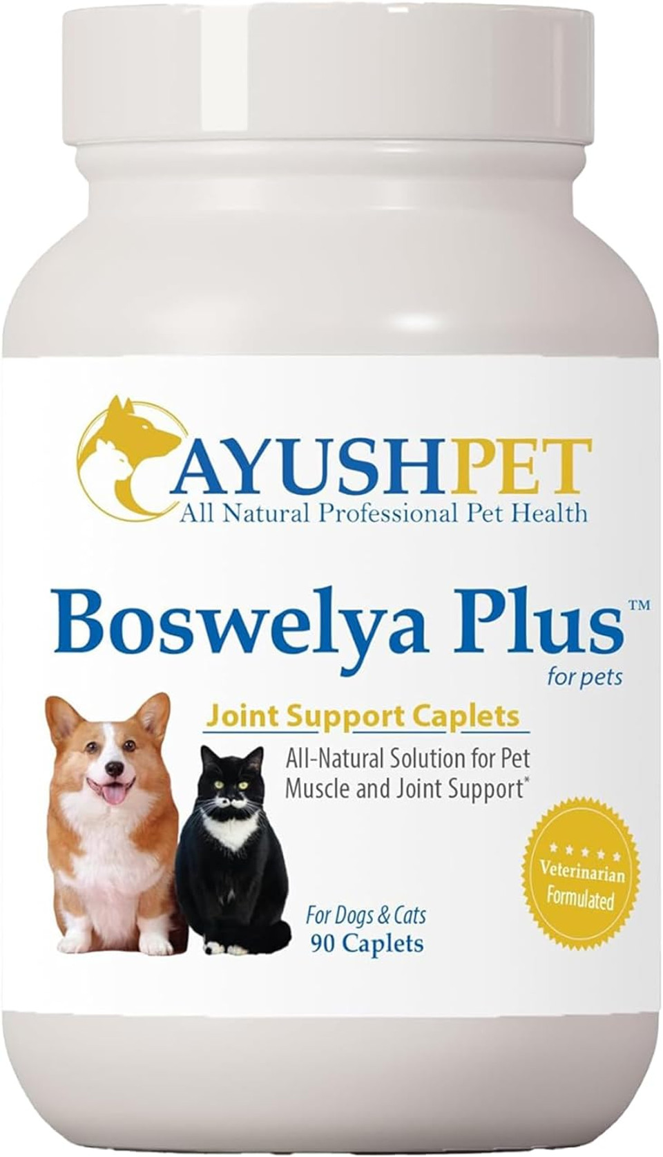 Ayush Pet Boswelya Plus, Joint And Muscle Support For Pets, Ayurvedic Pet Supplement With Boswellia, Ginger, And Bromelain, Large Or Small Animals, 90 Vegetarian Caplets