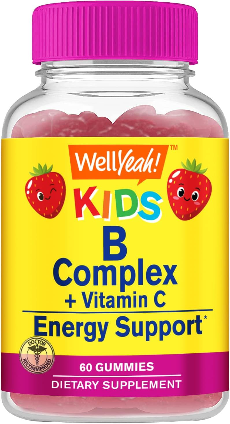 B Complex Gummies For Kids - With Vitamin C, Niacin, Vitamin B6, Folic Acid, Vitamin B12, Biotin & Pantothenic Acid - 2 Month Supply - Strawberry Flavor - Non Gmo, Gluten Free - 60 Gummies