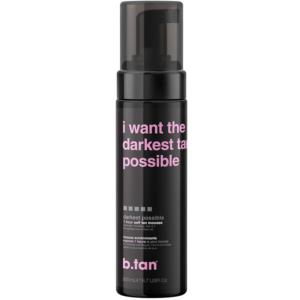 B.Tan Ultra Dark Self Tanner Mousse | I Want The Darkest Tan Possible - Fast, 1 Hour Express Sunless Tanning Foam, Golden Bronzing Glow, Face & Body, No Fake Tan Smell, Vegan, Cruelty Free, 6.7 Fl Oz