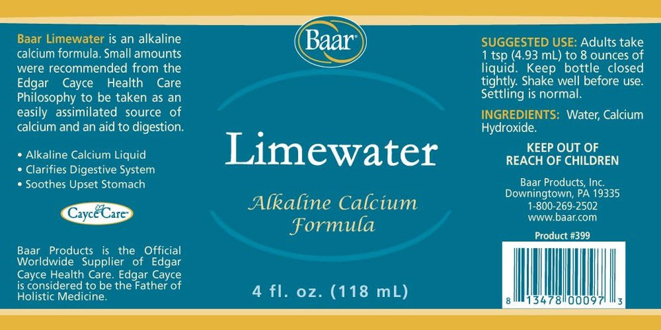 Baar Lime Water, Alkaline Calcium Formula, Concentrate, 4 Oz