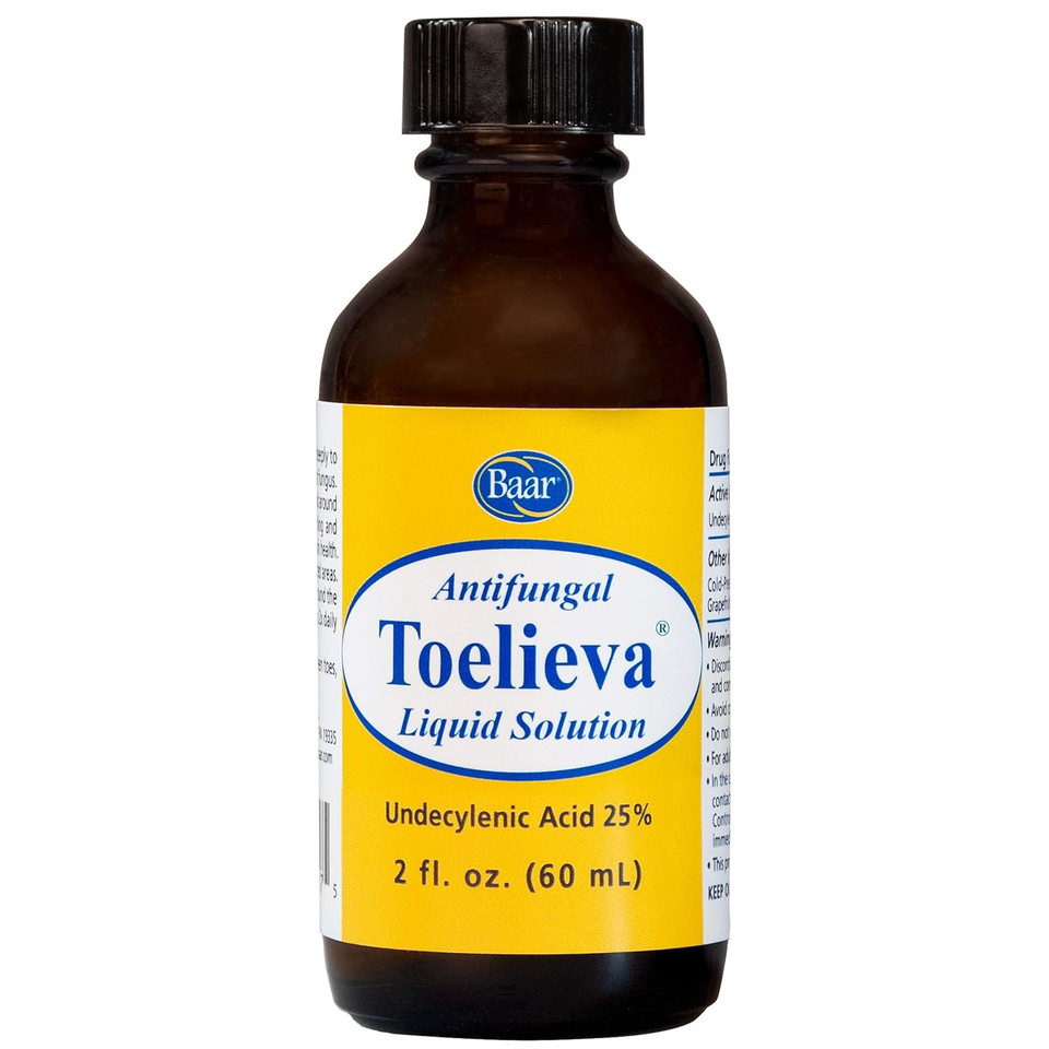 Baar Products - Toelieva Antifungal Liquid Solution - 25% Undecylenic Acid, Organic Olive Oil, Grapefruit Seed Extract - Maximum Strength - Fights Fungus Under & Around Toenails - 2 Oz