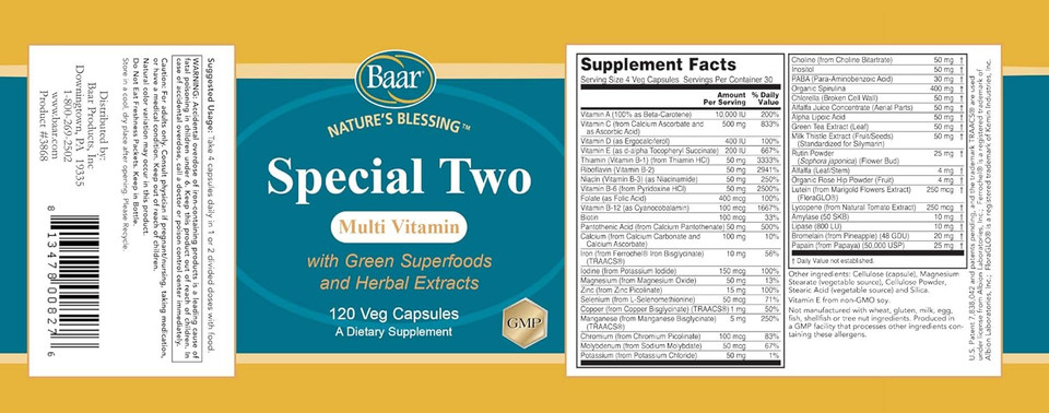 Baar Special Two Multivitamin, 120 Capsules