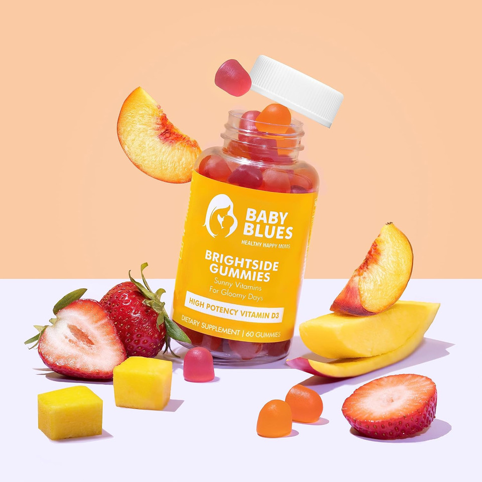 Baby Blues Brightside Vitamin D3 Gummies  High Potency Immune, Mood & Bone Support  Peach Mango Strawberry  Postnatal Vegan Supplement For Moms  Non-Gmo, Gelatin-Free