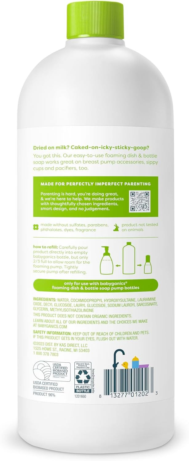 Babyganics Foaming Dish And Bottle Soap, Fragrance Free, 3.38 Ounce