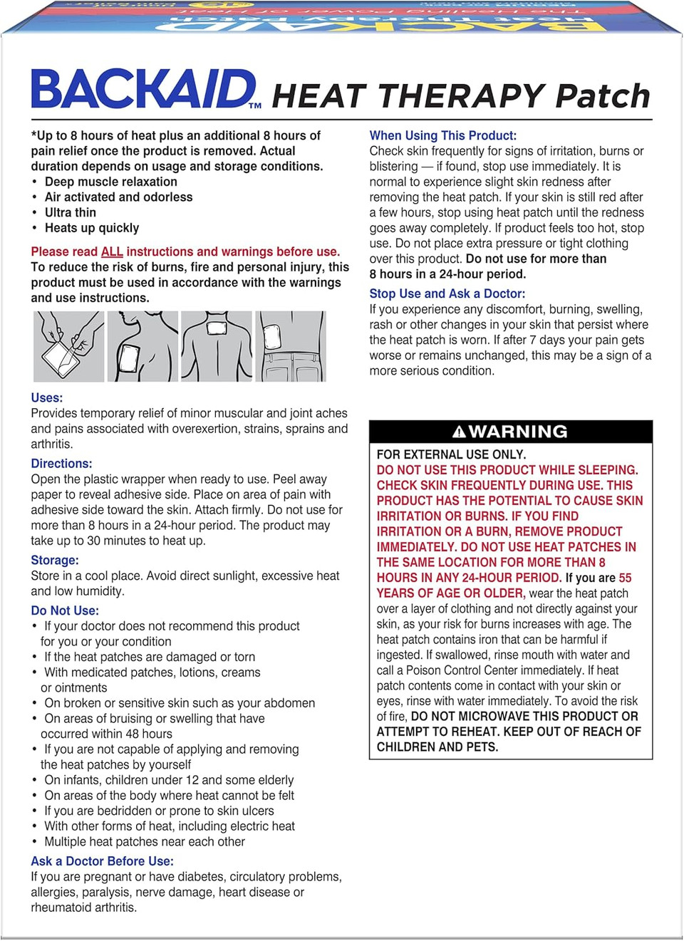 Backaid Heat Therapy Patch, Air-Activated Therapeutic Heat, Medium For Back, Shoulders, And Neck Pain Relief, 8 Count