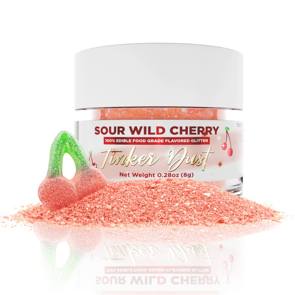 Bakell - Sour Wild Cherry Flavored Tinker Dust (8G, 1X Jar) Edible Glitter For Cakes, Cupcakes, Cake Pops, Gummies, Ice Cream And Cookies!