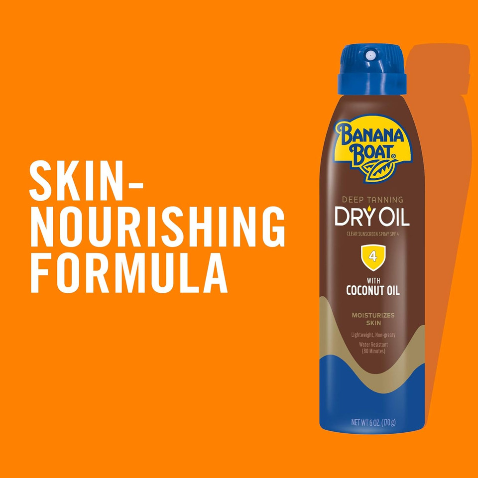 Banana Boat Dry Oil Tanning Spray Sunscreen Spf 4, 6Oz | Dark Tanning Oil With Spf 4 Sunscreen, Oxybenzone-Free, 6Oz