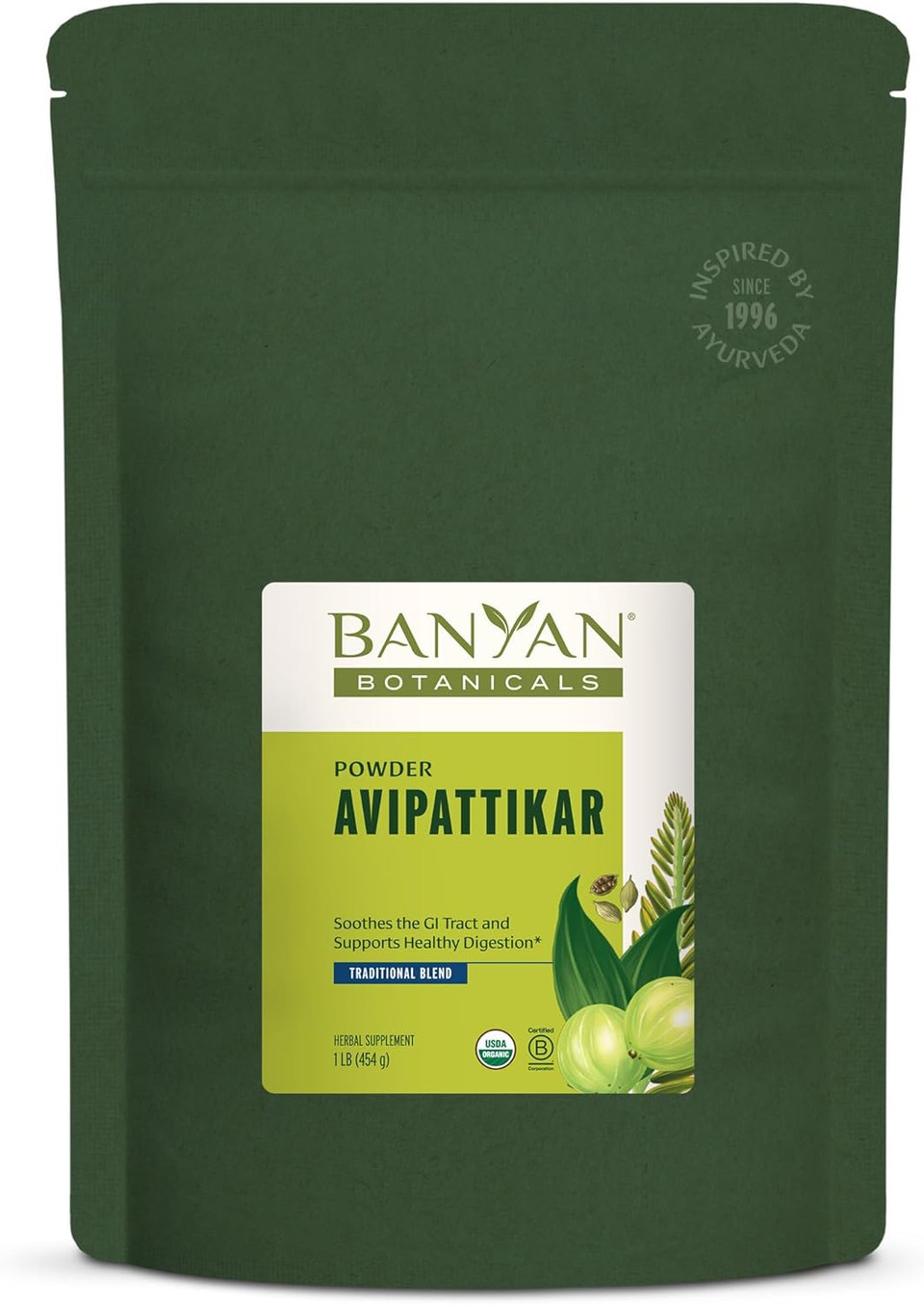Banyan Botanicals Avipattikar Powder  Organic Digestion Supplement With Ginger, Cardamom & Vidanga ­­ Supports Healthy Stomach Acid Balance*  1 Lb.  Non-Gmo Sustainably Sourced Vegan