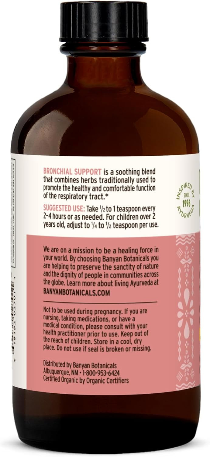 Banyan Botanicals Bronchial Support  Organic Herbal Syrup For Children & Adults  Soothing Respiratory Support Formula With Licorice & Ginger Root*  6Oz.  Non Gmo Sustainably Sourced Vegetarian