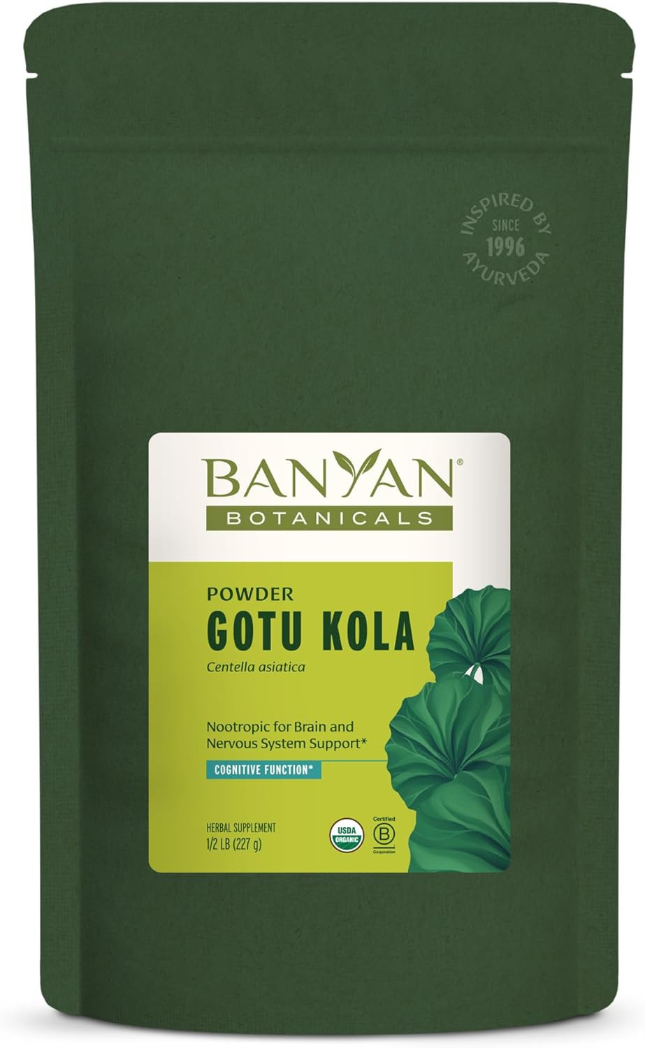 Banyan Botanicals Gotu Kola Powder  Organic Brahmi (Centella Asiatica)  Calming Nootropic Herb For Nervous System Support & Healthy Skin*  ½ Lb.  Non-Gmo Sustainably Sourced Vegan