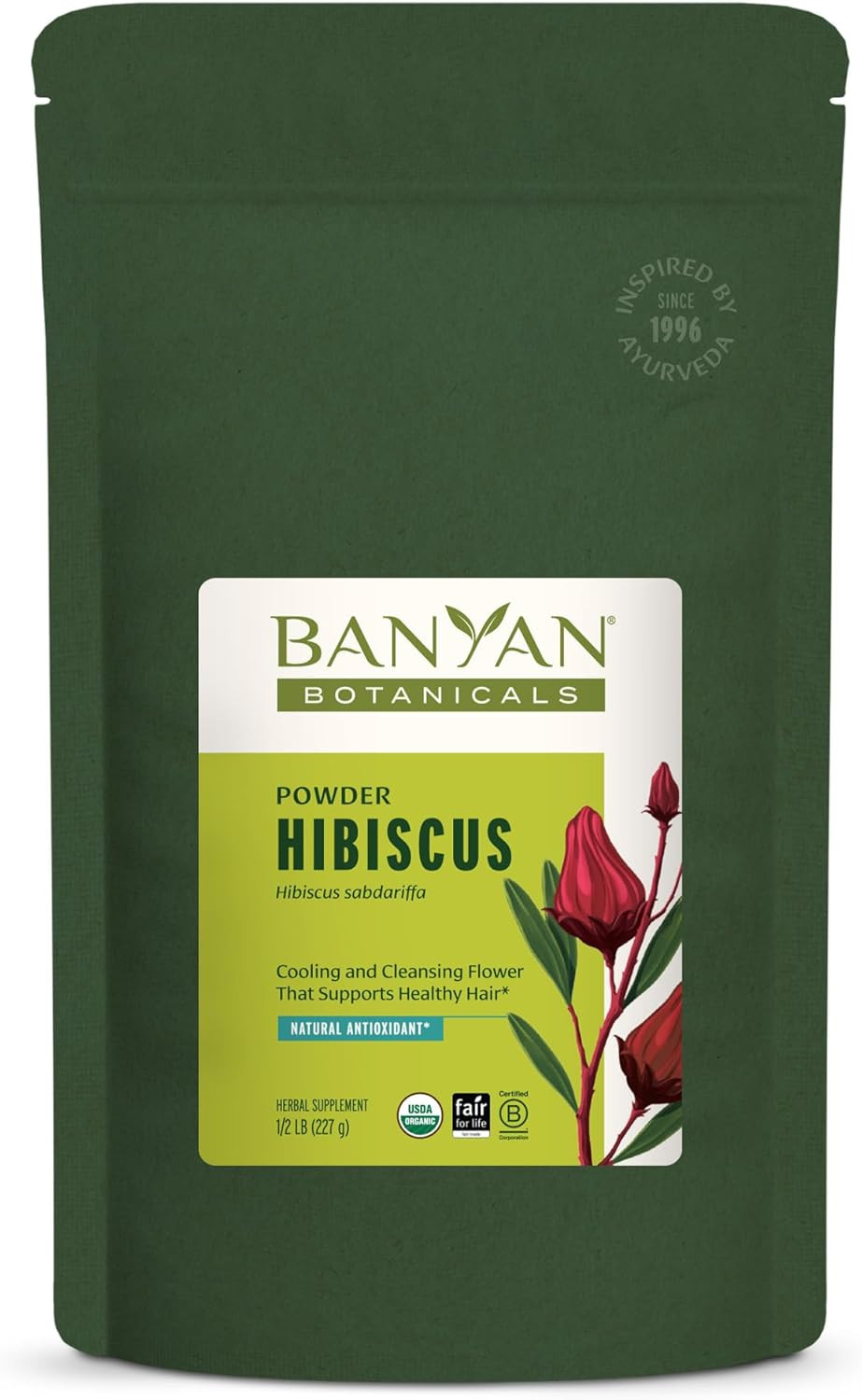 Banyan Botanicals Hibiscus Powder  Organic Hibiscus Sabdaiffa  For Refreshing Hibiscus Tea  Supports Healthy Hair & Skin*  1 Lb.  Non-Gmo Sustainably Sourced Vegan