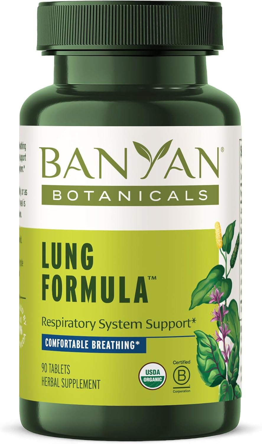 Banyan Botanicals Lung Formula  Organic Respiratory Support For Lung Health  Plant-Based Blend With Licorice, Tulsi Leaf, And Other Lung Health Herbs  90 Tablets  Non Gmo Fair For Life Vegan