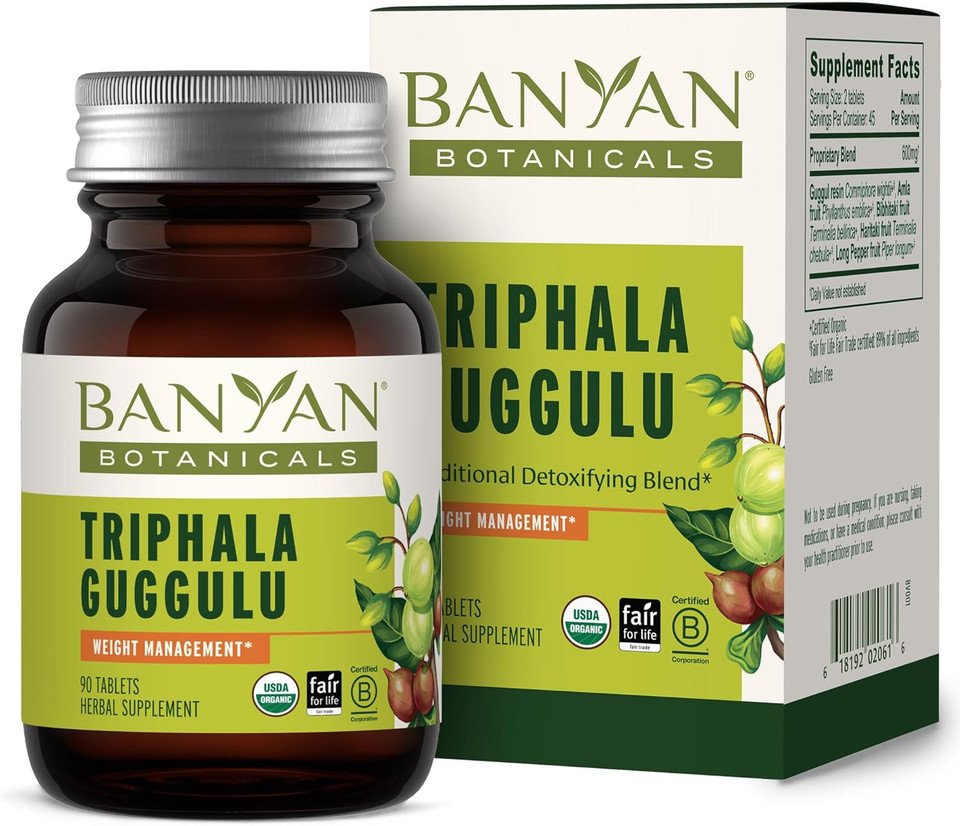 Banyan Botanicals Triphala Guggulu  Organic Triphala Supplement With Guggulu Resin ­­ Herbal Detox Supplement For Supporting Healthy Digestion*  90 Tablets  Non-Gmo Sustainably Sourced Vegan