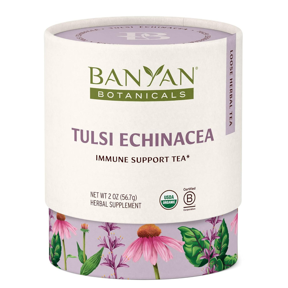 Banyan Botanicals Tulsi Echinacea Tea  Organic Immune Support Tea With Turmeric & Rosehip  Caffeine Free Tea For Healthy Immune Function*  2 Oz.  Non-Gmo Sustainably Sourced Herbal Loose Leaf Tea