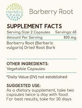 Barberry Root 120 Capsules, 400 Mg, Concentrated Liquid Drops Natural Barberry Root (Berberis Vulgaris) Dried Root Bark (120 Capsules)