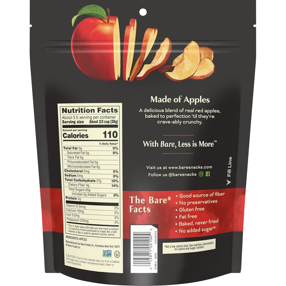 Bare Baked Crunchy Apple Chips, Granny Smith Apple, Gluten Free, 3.4 Oz Bag