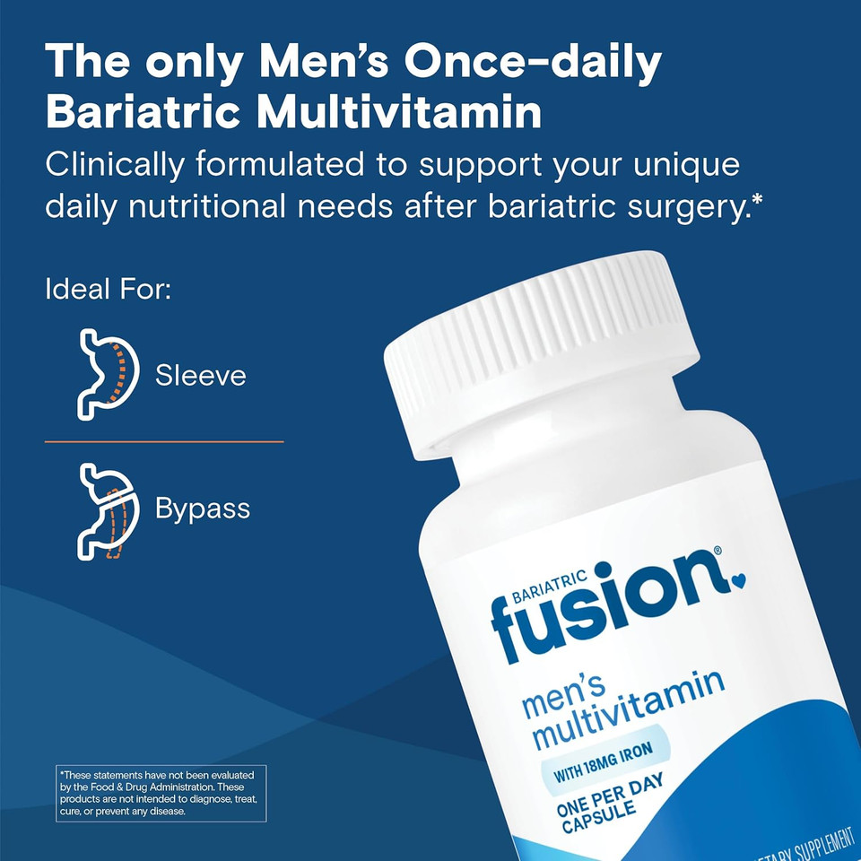 Bariatric Fusion One Per Day Bariatric Multivitamin With Iron For Men | With Prostate And Heart Support Vitamins* | Gastric Bypass And Sleeve Gastrectomy | 90 Capsules | 3 Month Supply