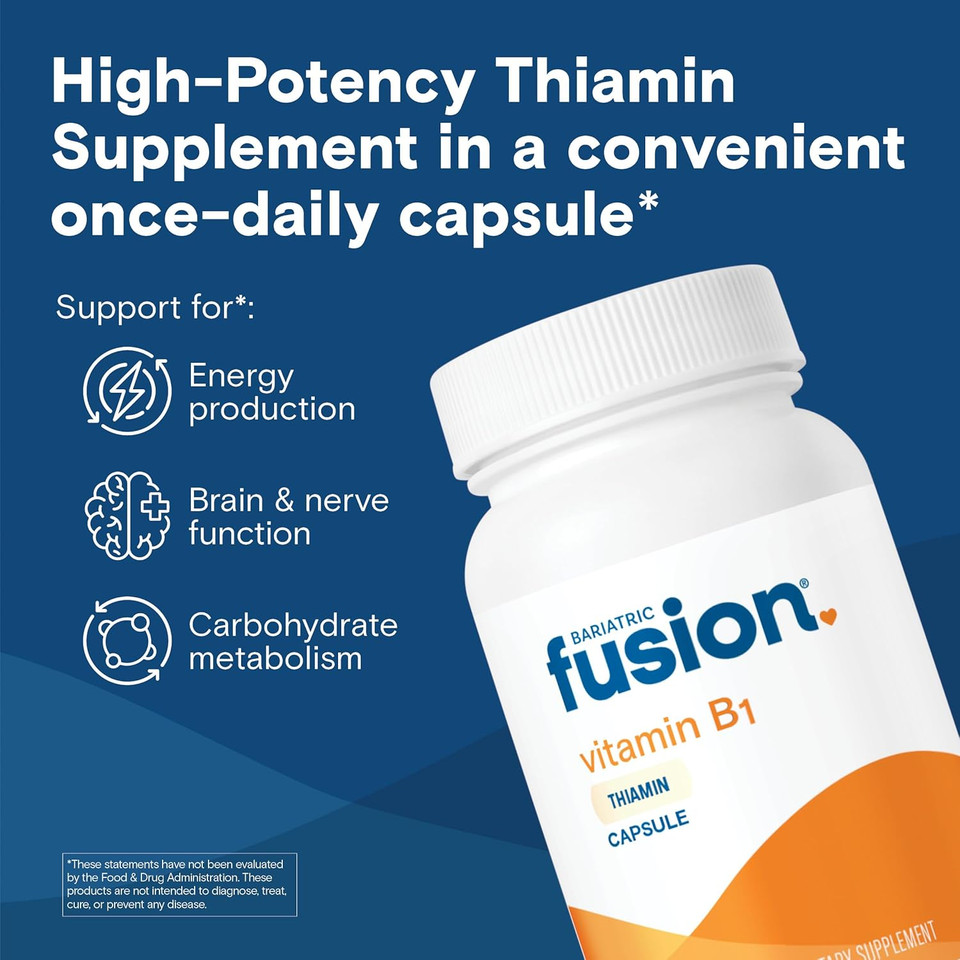 Bariatric Fusion Vitamin B1(Thiamine) For Bariatric Surgery Patients Including Gastric Bypass & Sleeve Gastrectomy, Easy To Swallow Capsule, 90 Count