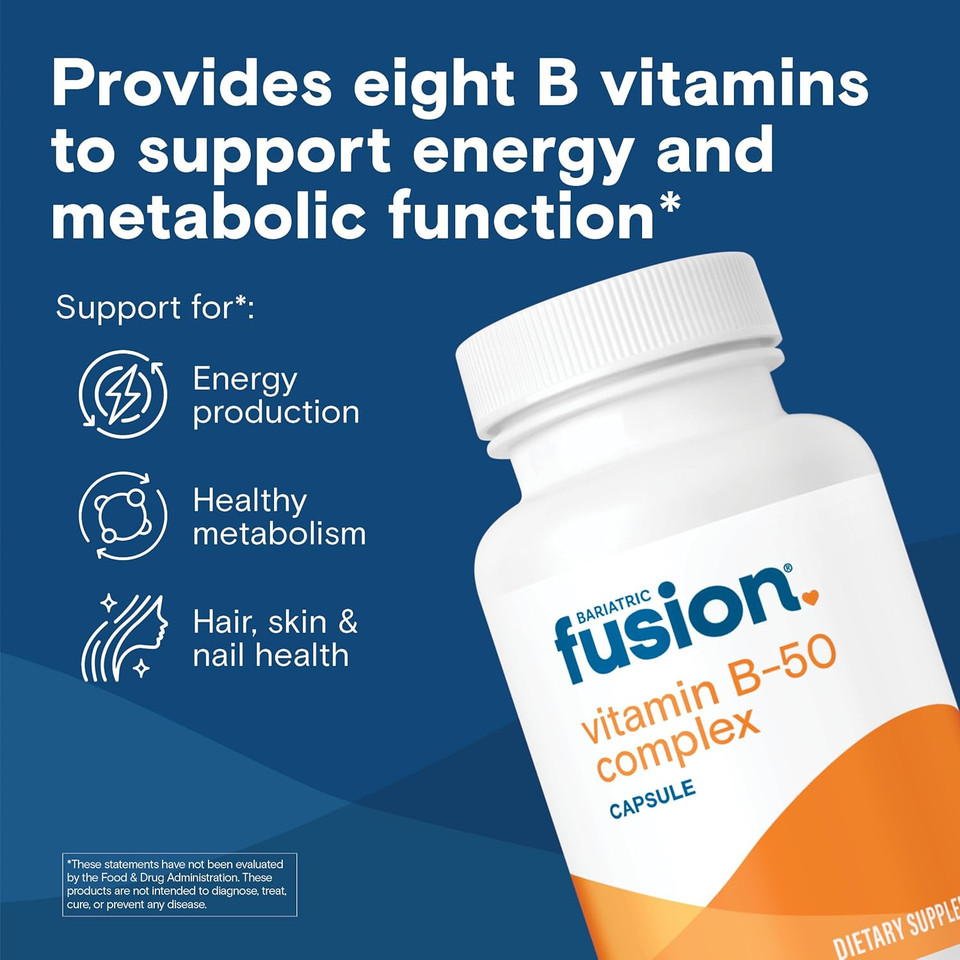 Bariatric Fusion Vitamin B-50 Complex | Vegan B Complex Vitamins For Women And Men | Easy To Swallow Vitamin B Complex Capsule | 8 B Vitamins Including Vitamin B12 | 90 Count | 3 Month Supply