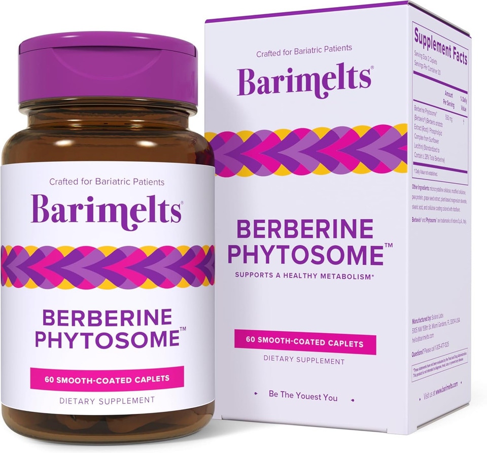 Barimelts Berberine Phytosome 550Mg For Glp-1 Users And Bariatric Patients - Metabolism Support - 60 Smooth-Coated Caplets (1-Month Supply)