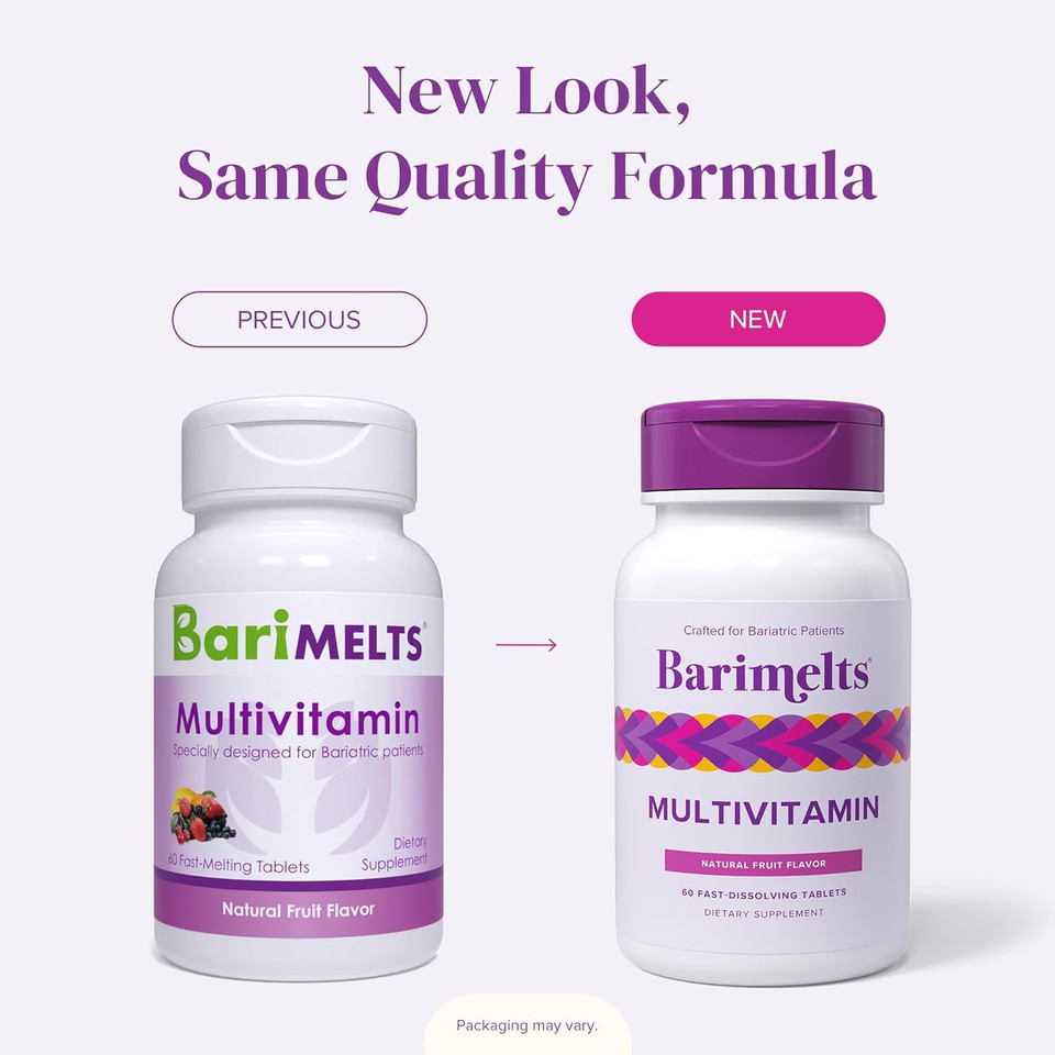 Barimelts Multivitamin, 60 Fast-Dissolving Tablets (1-Month Supply), Sugar-Free Bariatric Multivitamin For Women, Natural Fruit Flavor