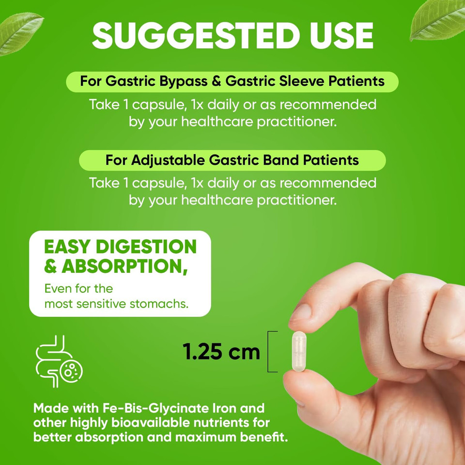 Barislim Iron Plus Capsules - Formulated For Patients After Weight Loss Surgery Including Gastric Bypass & Gastric Sleeve  Easy Digestion & Comprehensive Health Support | 2 Month Supply (60 Servings)