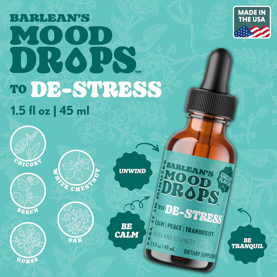 Barlean'S Mood Booster Supplement, De-Stress Liquid Drop Supplements For Men And Women, Ashwagandha And L Theanine Extract, Adaptogen Herbs Drops, 1.5 Oz