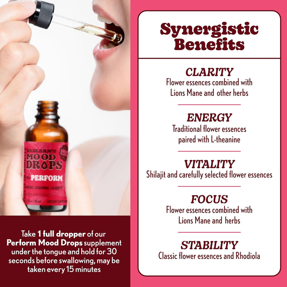 Barlean'S Mood Booster Supplement, Perform L Theanine And Shilajit Liquid Drop Supplements For Men And Women, Adaptogen Herbs Drops, 1.5 Oz