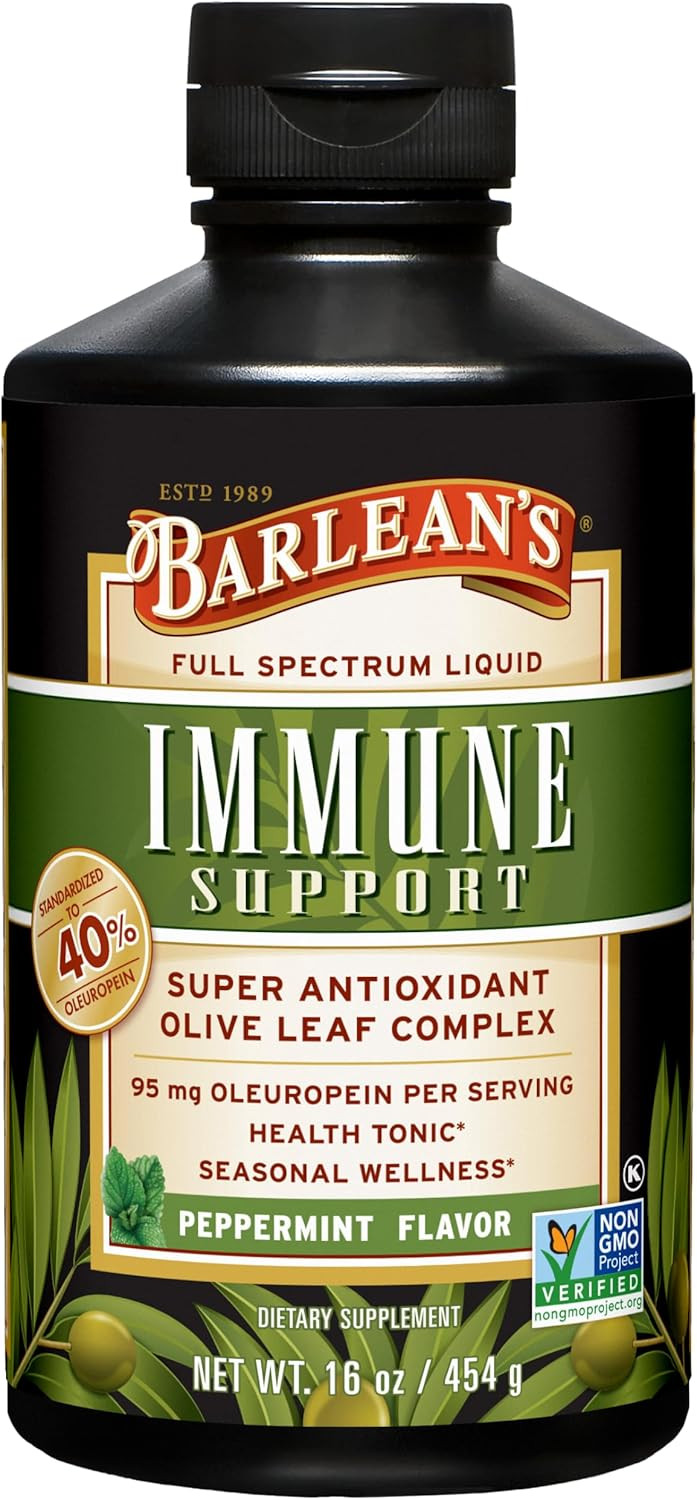 Barlean'S Olive Leaf Complex Liquid Immune Support Supplement, 95Mg Oleuropein Antioxidants, 8 Oz