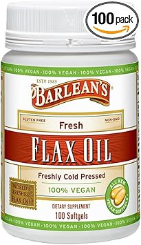 Barlean'S Vegan Flaxseed Oil Supplements, Cold-Pressed Flax Seed Supplement Softgels With 1650 Mg Ala Fatty Acids, 100 Count