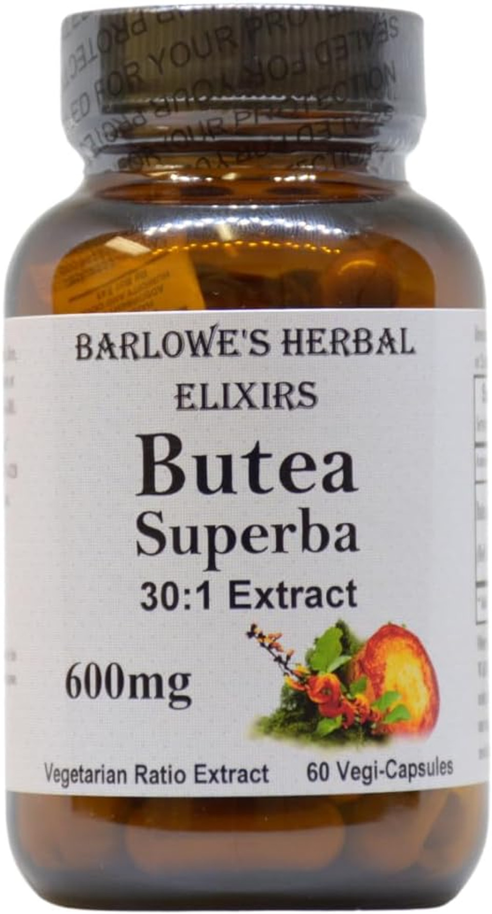 Barlowe'S Herbal Elixirs Butea Superba Extract 30:1 | 600Mg Per Capsule | Thai Male Vitality Herb | 60 Vegan Capsules | High Flavonoid Content | Stearate-Free, Glass Bottled