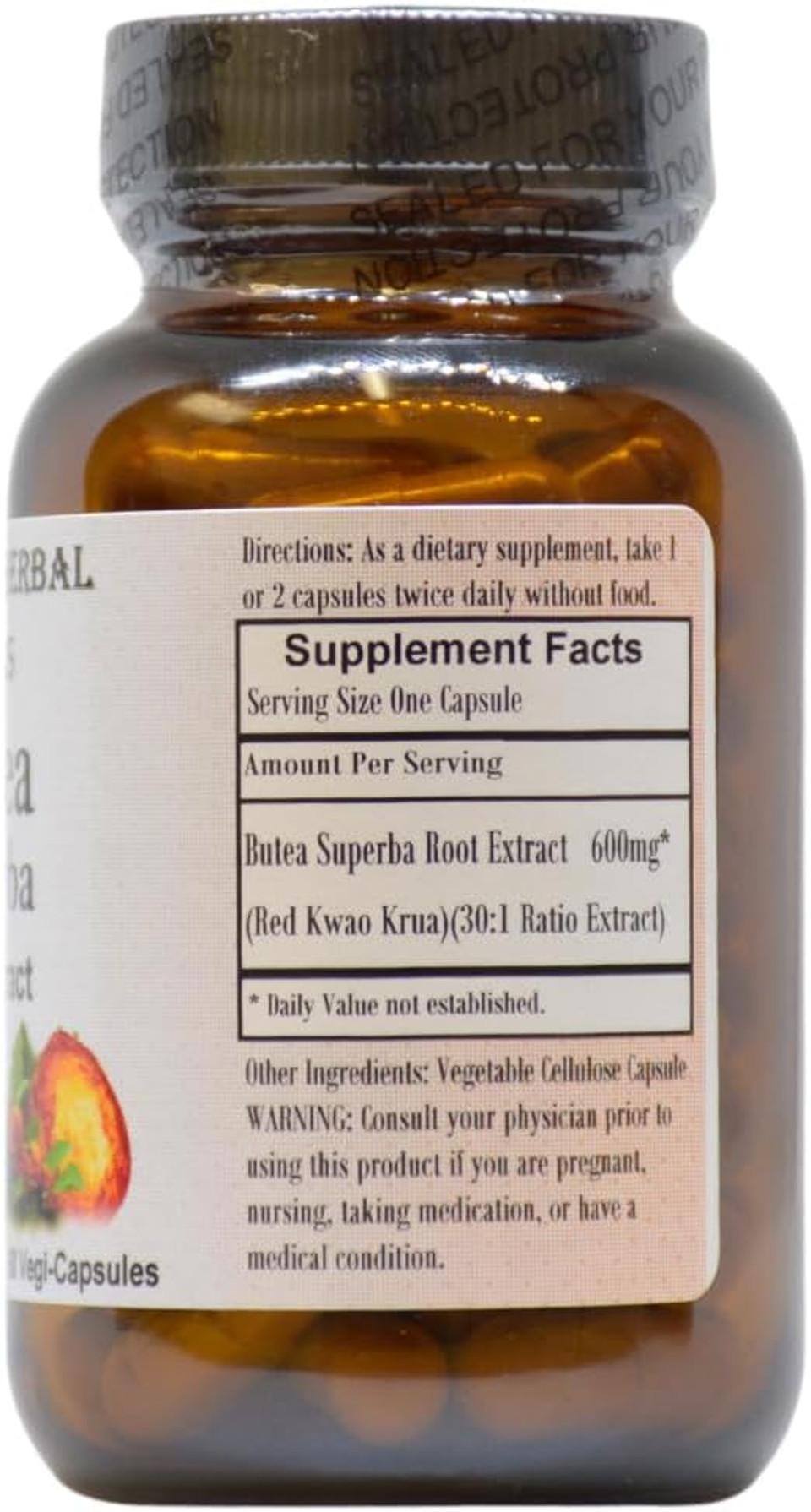 Barlowe'S Herbal Elixirs Butea Superba Extract 30:1 | 600Mg Per Capsule | Thai Male Vitality Herb | 60 Vegan Capsules | High Flavonoid Content | Stearate-Free, Glass Bottled