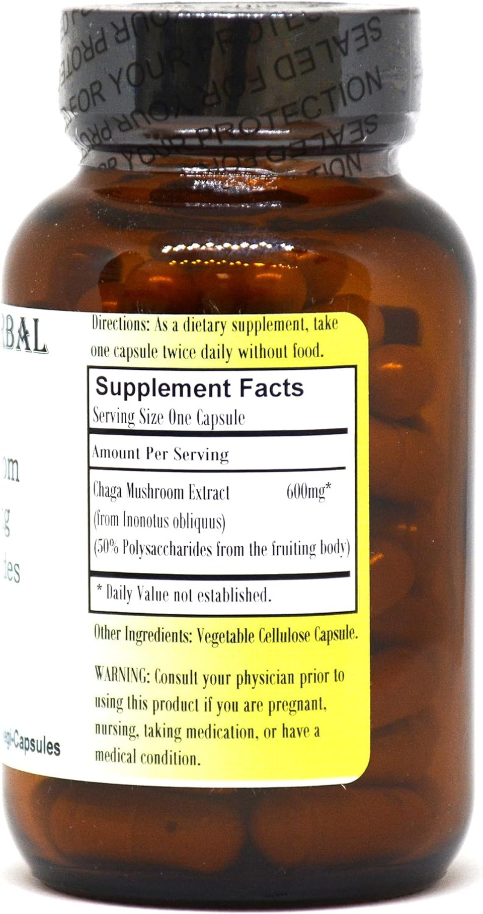Barlowe'S Herbal Elixirs Chaga Mushroom Extract | Chaga Mushrooms Capsules | High In Beta Glucan And Polysaccharides | 600 Mg Per Capsule | 60 Veggie Capsules | Stearate Free | Glass Bottle