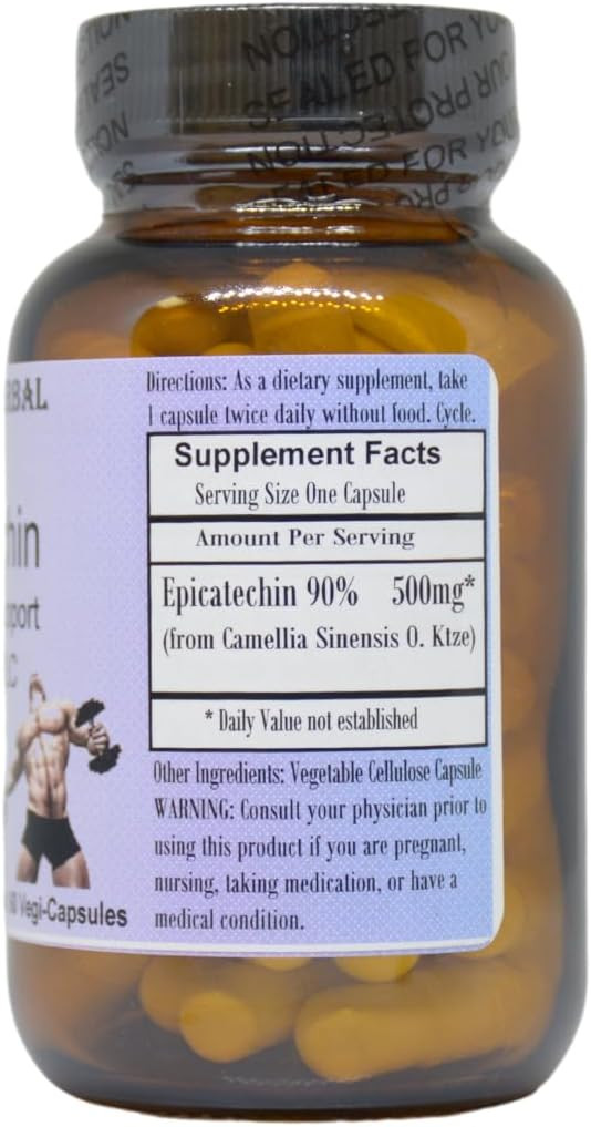 Barlowe'S Herbal Elixirs Epicatechin Extract | 90% Purity By Hplc | Supports Wellness & Antioxidant Activity | 500Mg Per Capsule | 60 Vegan Capsules | Stearate-Free | Glass Bottled