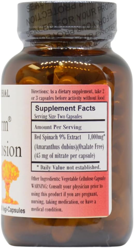 Barlowe'S Herbal Elixirs Oxystorm® N.O. Explosion | Red Spinach Extract 9% | Natural Nitric Oxide Booster | 500Mg Per Capsule | 60 Vegan Capsules | No Oxalates, Stearate-Free, Glass Bottled