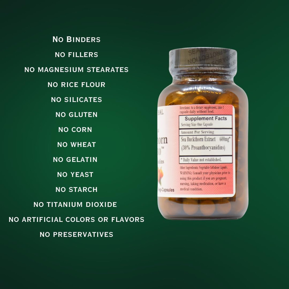 Barlowe'S Herbal Elixirs Sea Buckthorn Extract | Cyanthox 30 | 600Mg Per Capsule | Skin, Immune, & Digestive Support | 60 Vegan Capsules | Glass Bottled