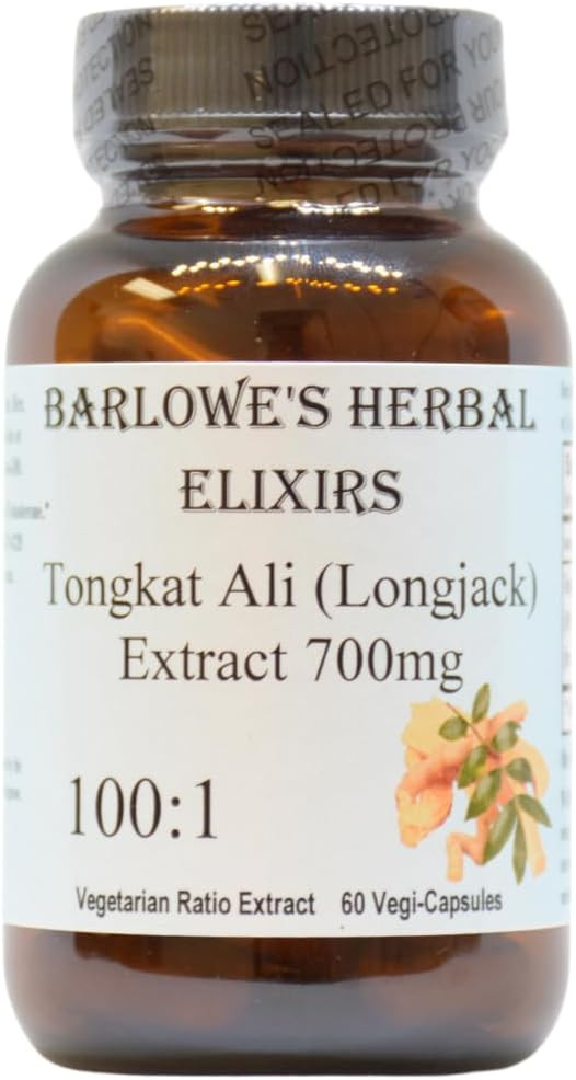 Barlowe'S Herbal Elixirs Tongkat Ali 100:1 Extract Powder 700Mg - 60 Veggie Capsules (Longjack), Supports Overall Health & Endurance - No Stearates, No Fillers, Glass-Bottled, Non-Gmo, Gluten-Free